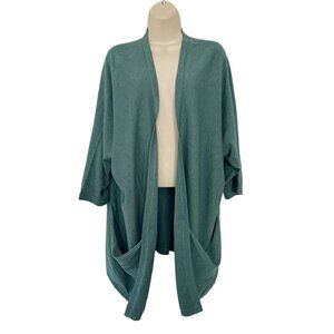 Ryllace Woman's Sz 1X Green Essence Drape Front Pocket Silk Blend Cardigan
